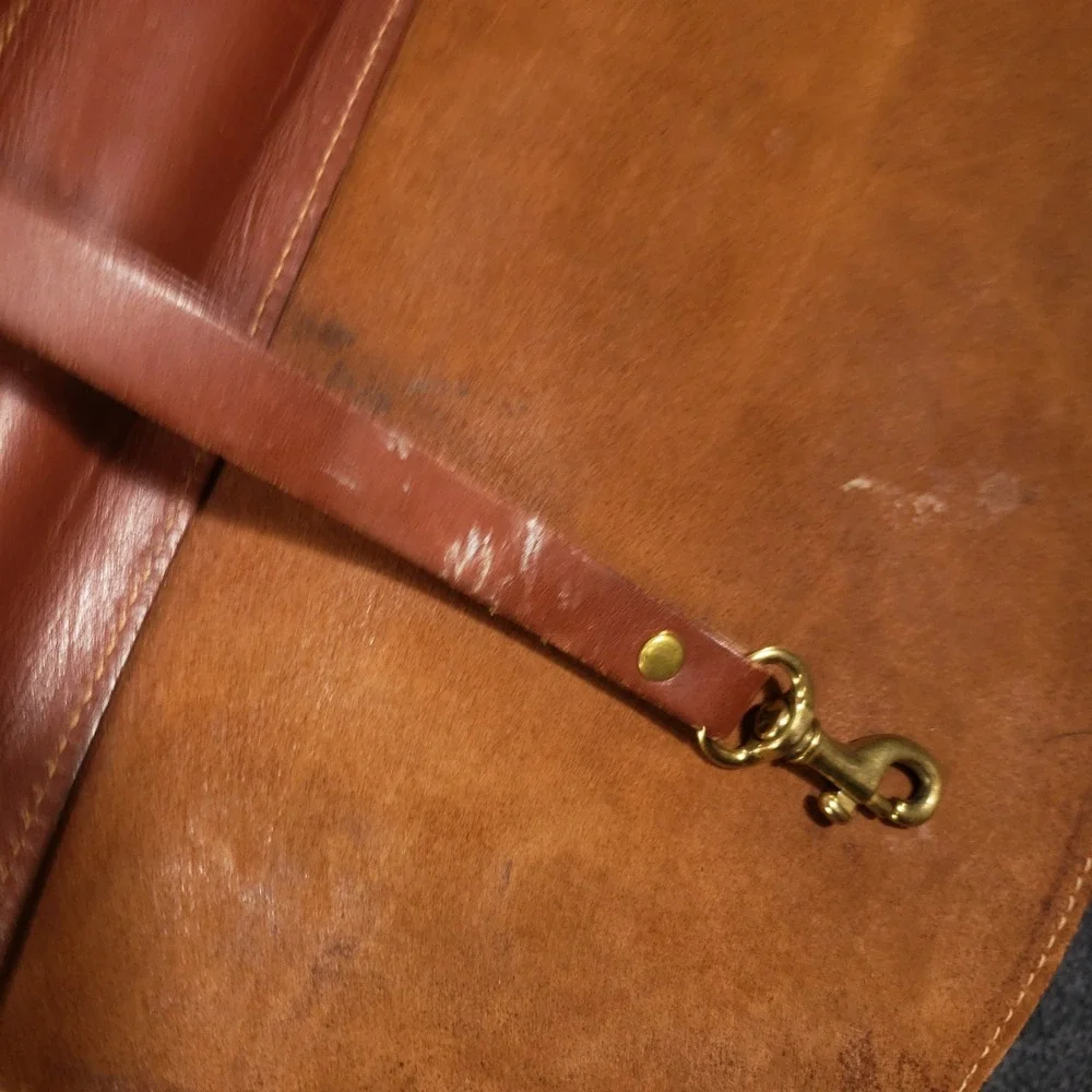King‎ Ranch Leather Briefcase Mens Large Brown Messenger Bag Brass Running W